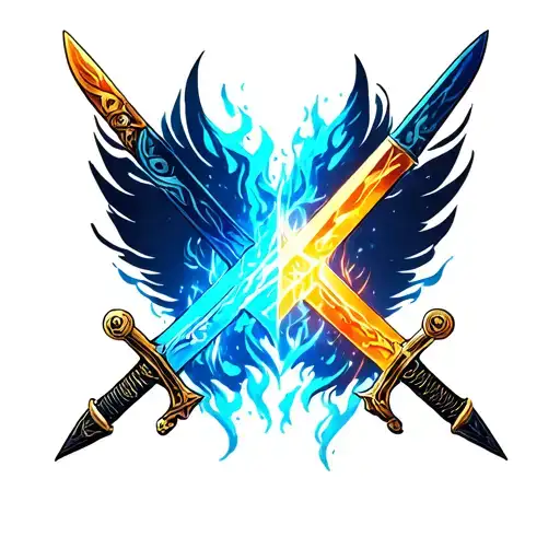 Two swords crossing tattoo design idea