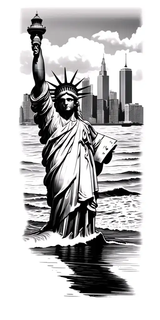 nyc skyline,beach,waves,baldeagle,statue liberty, tattoo design idea