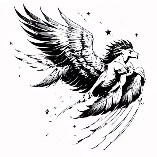 fall of icarus falling from the sky leg sleeve with a lot of feathers tattoo design idea