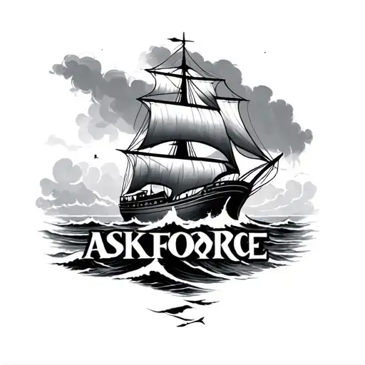 "ASKFORCE" ship sailing through stormy seas tattoo design idea