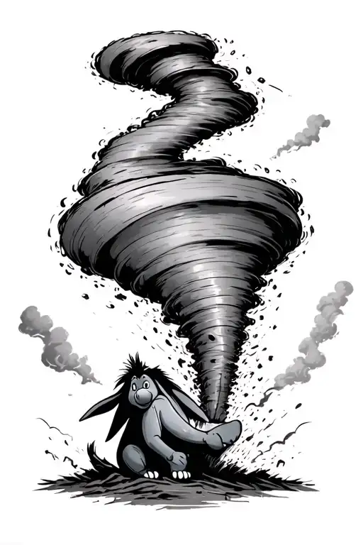 tornado with eeyore getting sucked up tattoo design idea