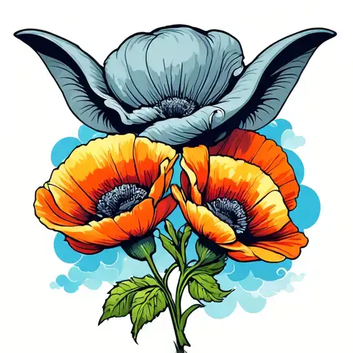 poppy flower and dumbo ears in cloud tattoo design idea