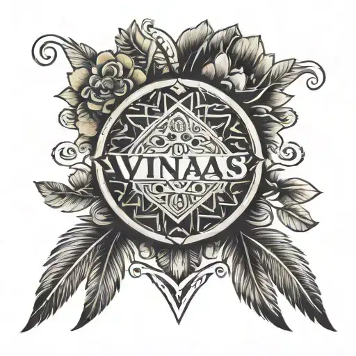 Viñas name tattoo with Philippine tribal patterns inspired tattoo design idea