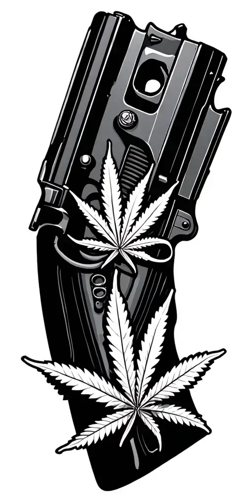 guns and weed leaf tattoo design idea