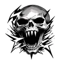 A screaming lightning skull with two fangs tattoo design idea