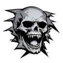 A screaming lightning skull with two fangs tattoo design idea