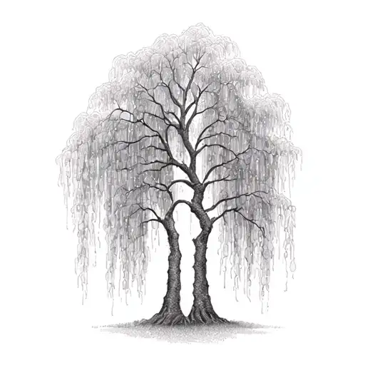 weeping willow tree with two trails tattoo design idea