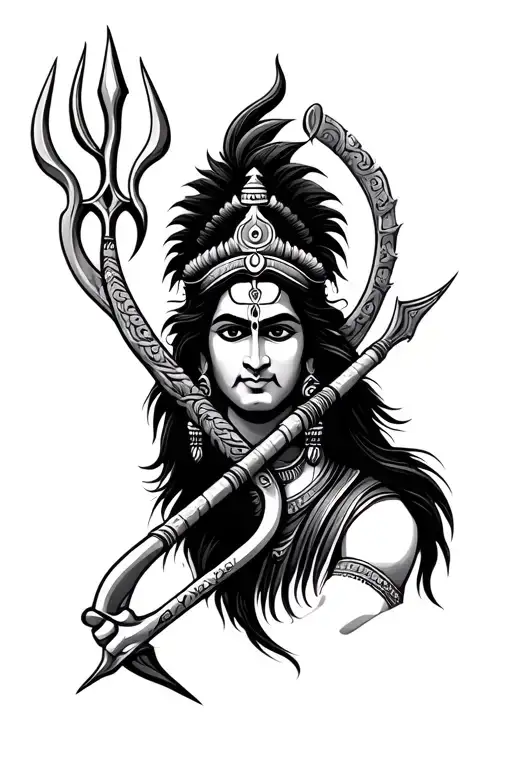 Shiva's trident,Hanuman's mace,Shri Ram's bow,Lord Krishna's flute tattoo design idea