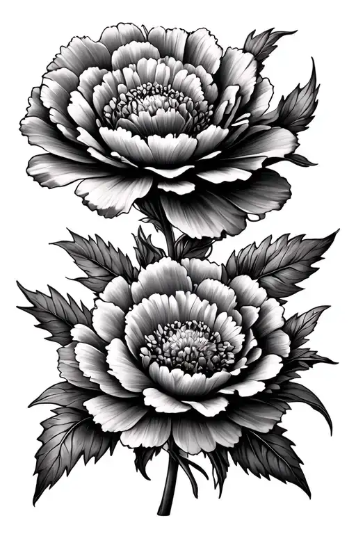 flower bouquet with a carnation, gladius, Marigold  tattoo design idea