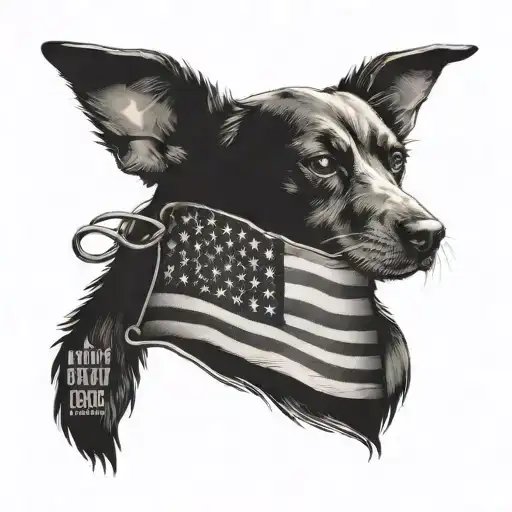 folded flag, dog tags, memorial dates tattoo design idea