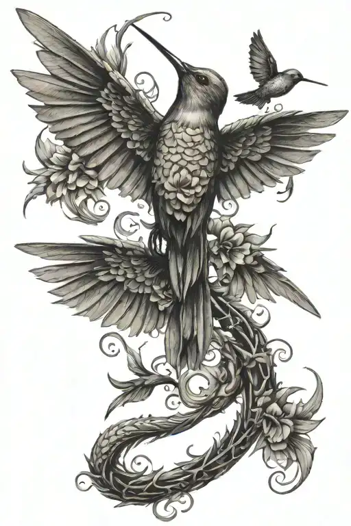 Spine tattoo. Classy,sexy,memorialized for grandmother who passed on January 6th 2024. Hummingbirds. Japanese dragon.che tattoo design idea