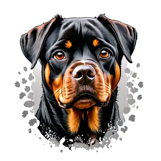 Rottweiler dog in paw print merged tattoo design idea
