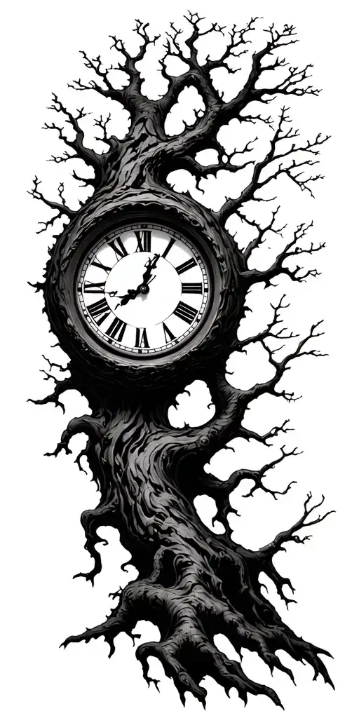 tree branches forming clock tattoo design idea