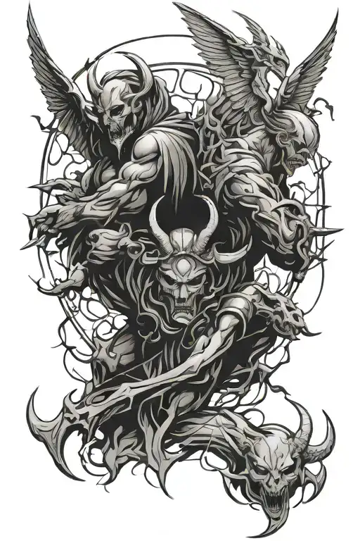 simple tatto demon and angel war tattoo design idea