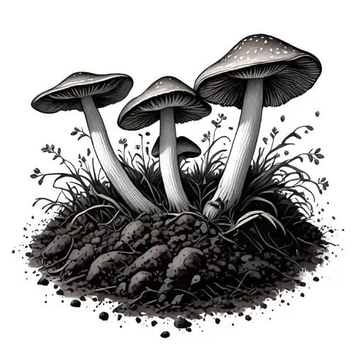 mushrooms growing in soil and dirt tattoo design idea