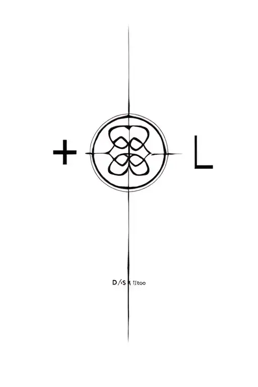 D/s dynamic inspired tattoo featuring a collar,  circle with a plus sign inside it, triskelion symbol, letter L tattoo design idea