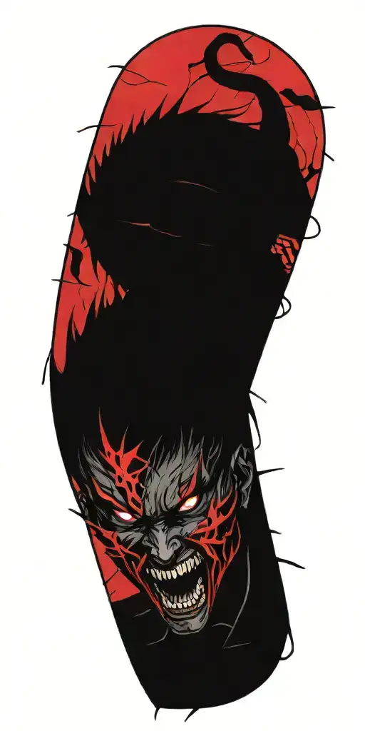 male anime character wearing oni mask fighting off inner demons  tattoo design idea