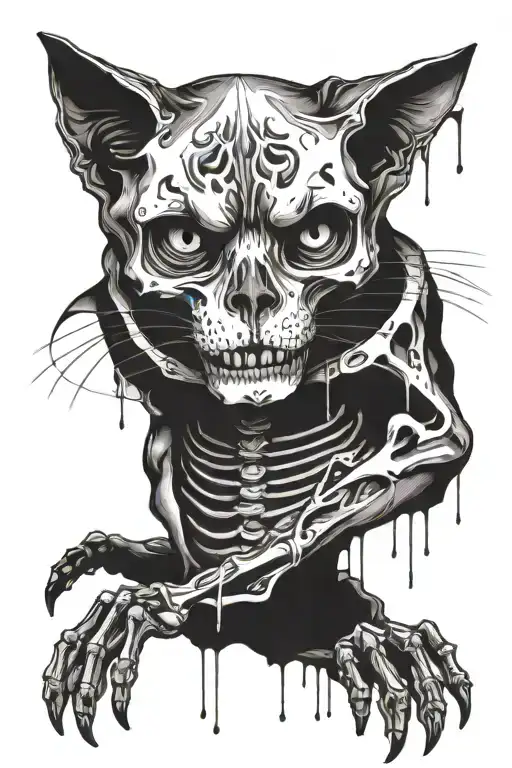 The skeleton of a cat sneaks up on us with its tongue hanging out tattoo design idea