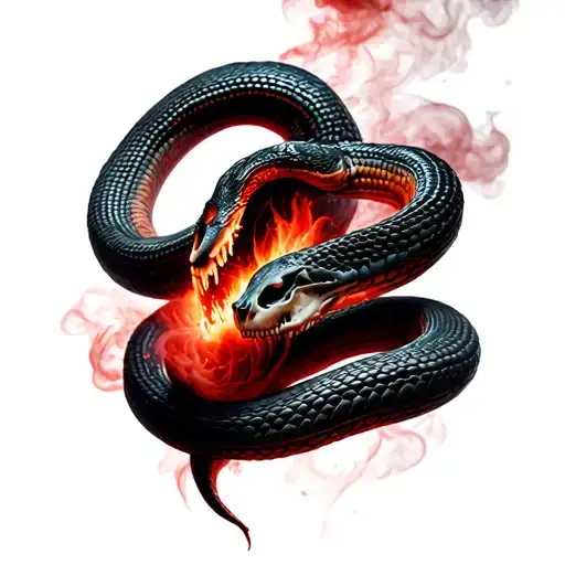 skeleton snake in red coming out of smoke tattoo design idea