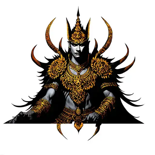 golden Thai warrior tattoo design idea