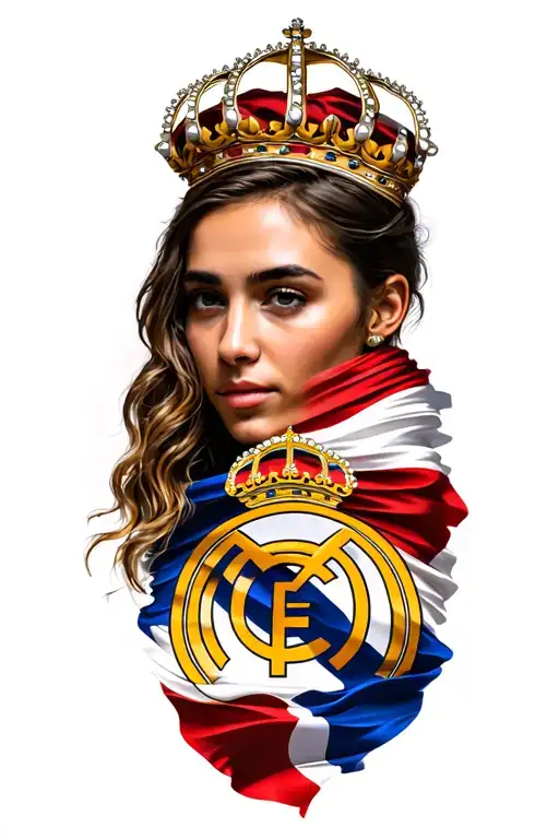madrid Cibeles fountain of with Real Madrid flag wrapped around her neck tattoo design idea