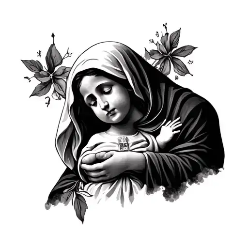 Mother mary mourning palestinian child tattoo design idea