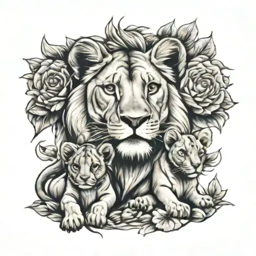 lioness 4 lion cubs tattoo design idea
