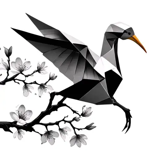 origami crane with cherry blossoms  tattoo design idea