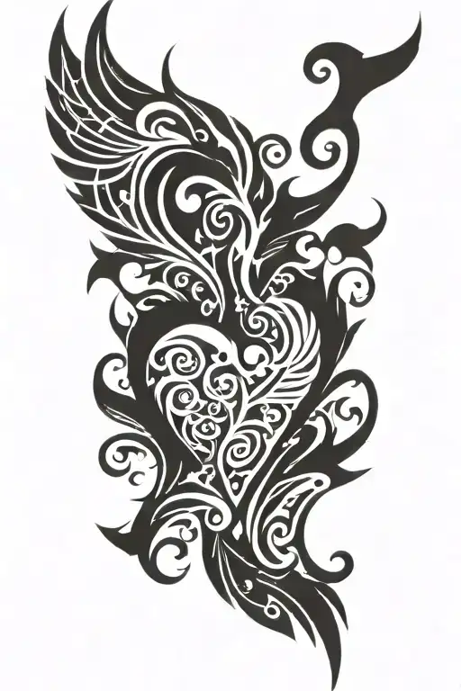 flaming winged heart tattoo design idea