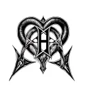 heart shaped baphomet, upside down pentagram in forehead, subtle letter H tattoo design idea