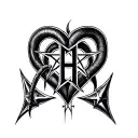 heart shaped baphomet, upside down pentagram in forehead, subtle letter H tattoo design idea