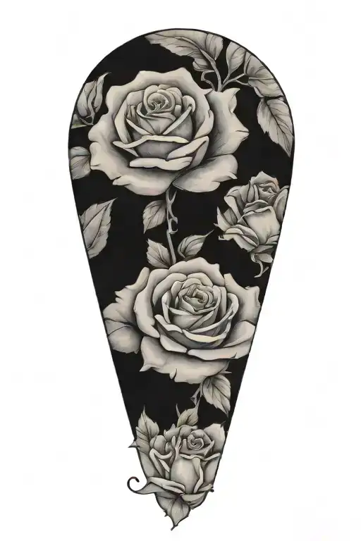 my moms name Andrea on the side of my calf with clouds in the background and roses next to her name tattoo design idea