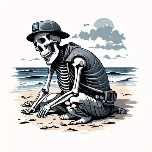 First responder skeleton at the beach tattoo design idea