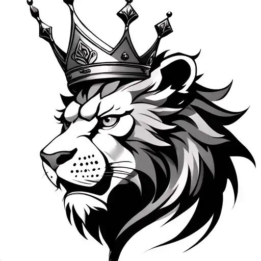 japanese lion  head wearing a crown tattoo design idea
