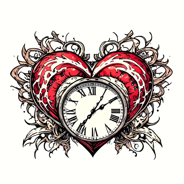 heart clock tattoo design idea