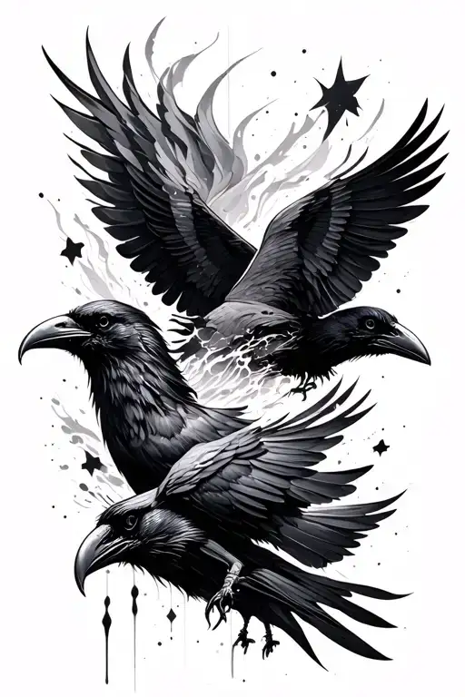 Abstract tattoo on forearm, including half of the face, one or two ravens or something like that. Be creative jse tattoo design idea
