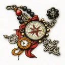 cross rosary beads compass   tattoo design idea