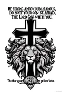  “Be strong and courageous. Do not be afraid; the Lord your God goes with you.” with number 41 and lion and Jesus cross tattoo design idea