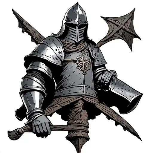 medieval knight in watch tower overlookingland tattoo design idea