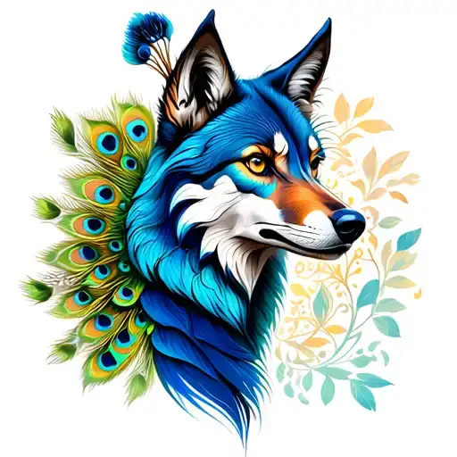 Peacock wolf tattoo design idea