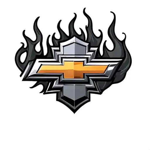 Chevy emblem surrounded flames tattoo design idea