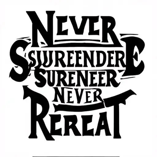 "Never surrender never retreat" "Never surrender never retreat" "Never surrender never retreat" hand tattoo spelled correctly quote  tattoo design idea