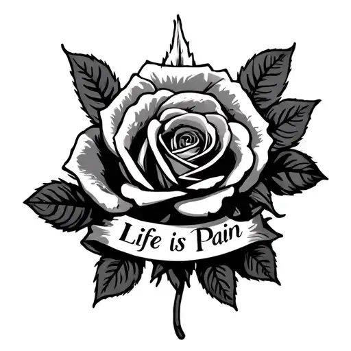 Kopf with roses and saying "Life is Pain" for the forearm tattoo design idea