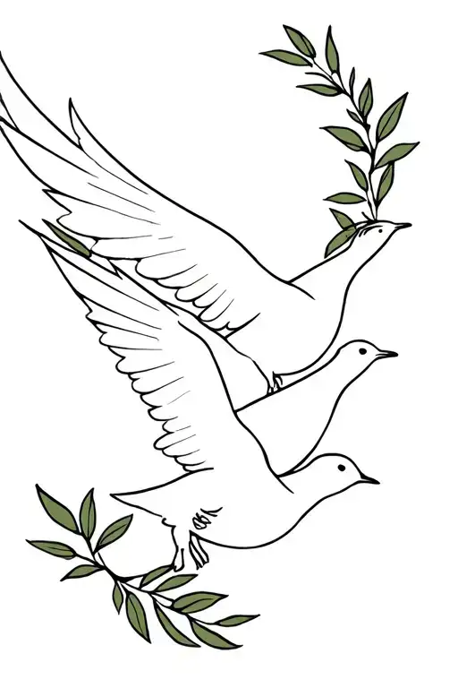 Doves carrying olive branches tattoo design idea