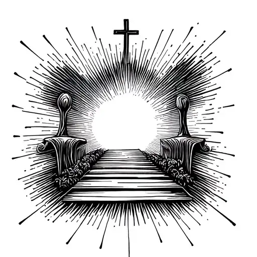 A symbolic tattoo representing the idea of returning to the Lord for mercy and forgiveness, with a pathway leading towards a shining light tattoo design idea