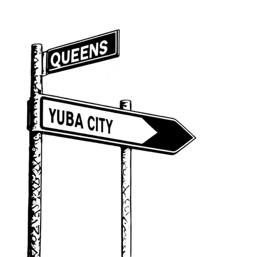 I want a simple stencil of a street sign that says queens in one direction and yuba city in the other I want it printabl tattoo design idea