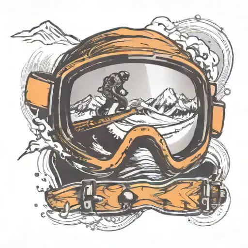 snowboarding goggles with reflection of a jumping snowboarder in the lens tattoo design idea