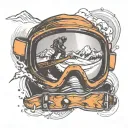 snowboarding goggles with reflection of a jumping snowboarder in the lens tattoo design idea