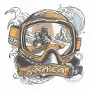 snowboarding goggles with reflection of a jumping snowboarder in the lens tattoo design idea