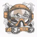 snowboarding goggles with reflection of a jumping snowboarder in the lens tattoo design idea